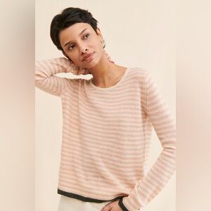 Jumper 1234 100% Cashmere Striped Sweater XS Pink Cream Lightweight Knit